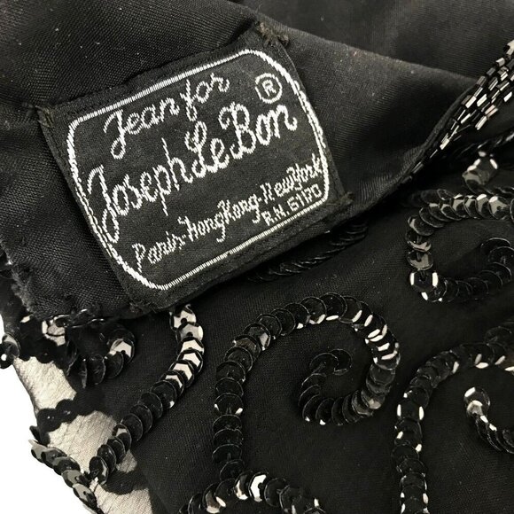 Vtg Jean For Joseph Le Bon Black Sequin Beaded Silk Blouse Sz 12 Party Cocktail - Picture 4 of 12